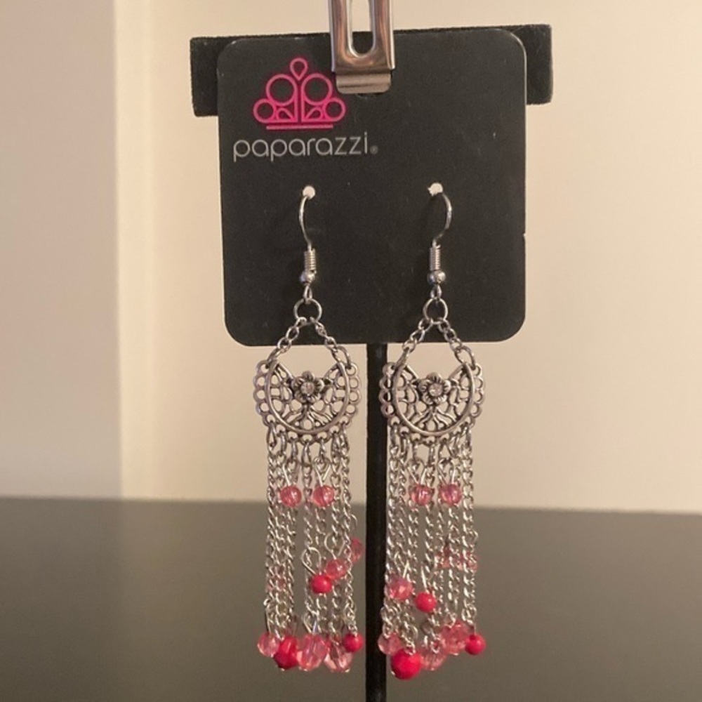 Paparazzi Silver and Pink Chandelier Earrings
